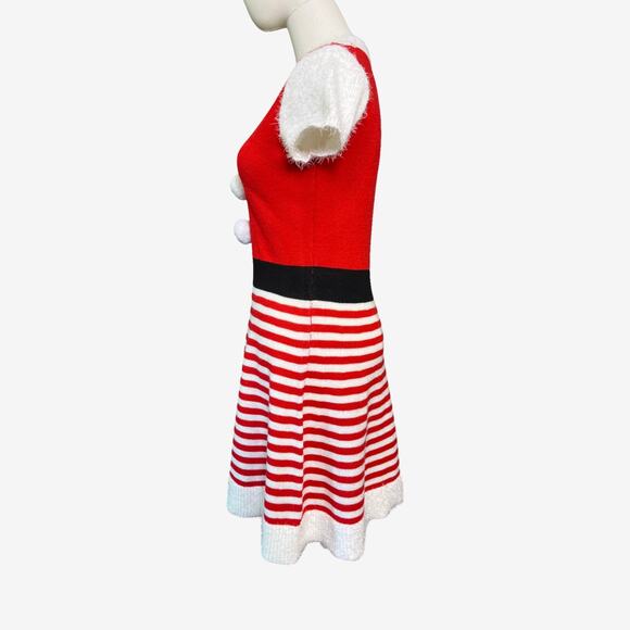 Planet Heart M Santa Sweater Dress Red White Striped Holiday Costume Pom Pom - Picture 6 of 7